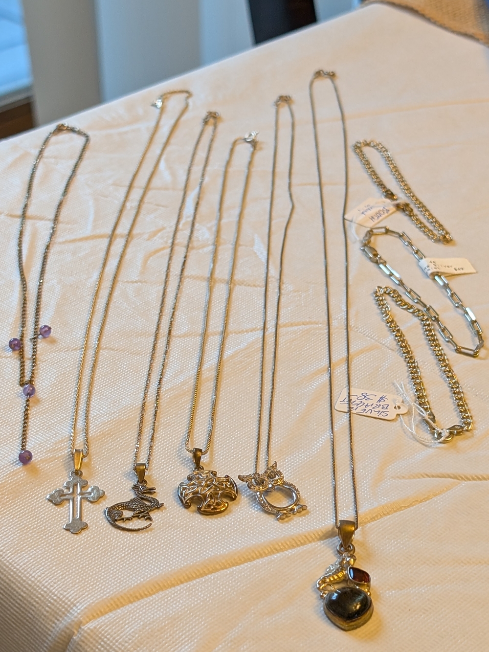 Sterling Silver Denty Pendant Necklaces 6, and 3 bracelets